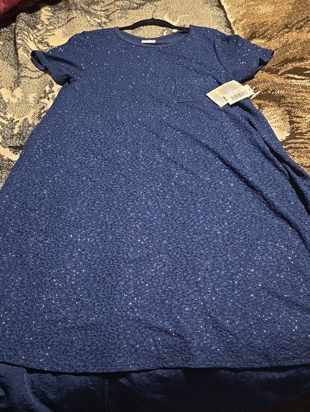 LuLaRoe Blue Sparkle Midi Pocket T-Shirt Dress